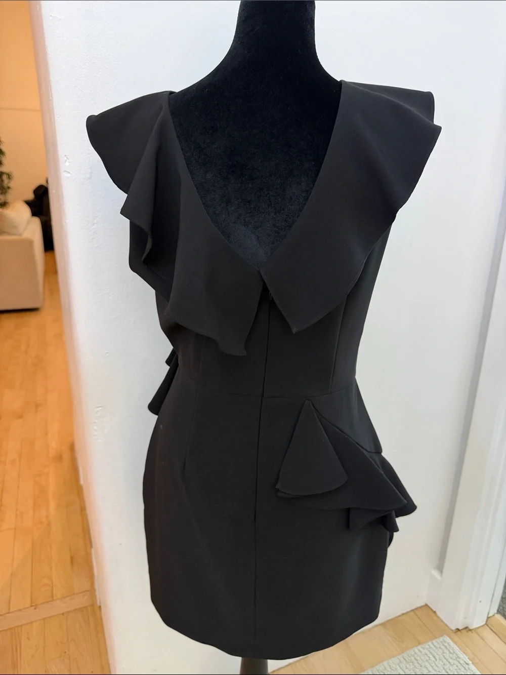Gianni Bini Black Ruffle V-Neck Mini Dress